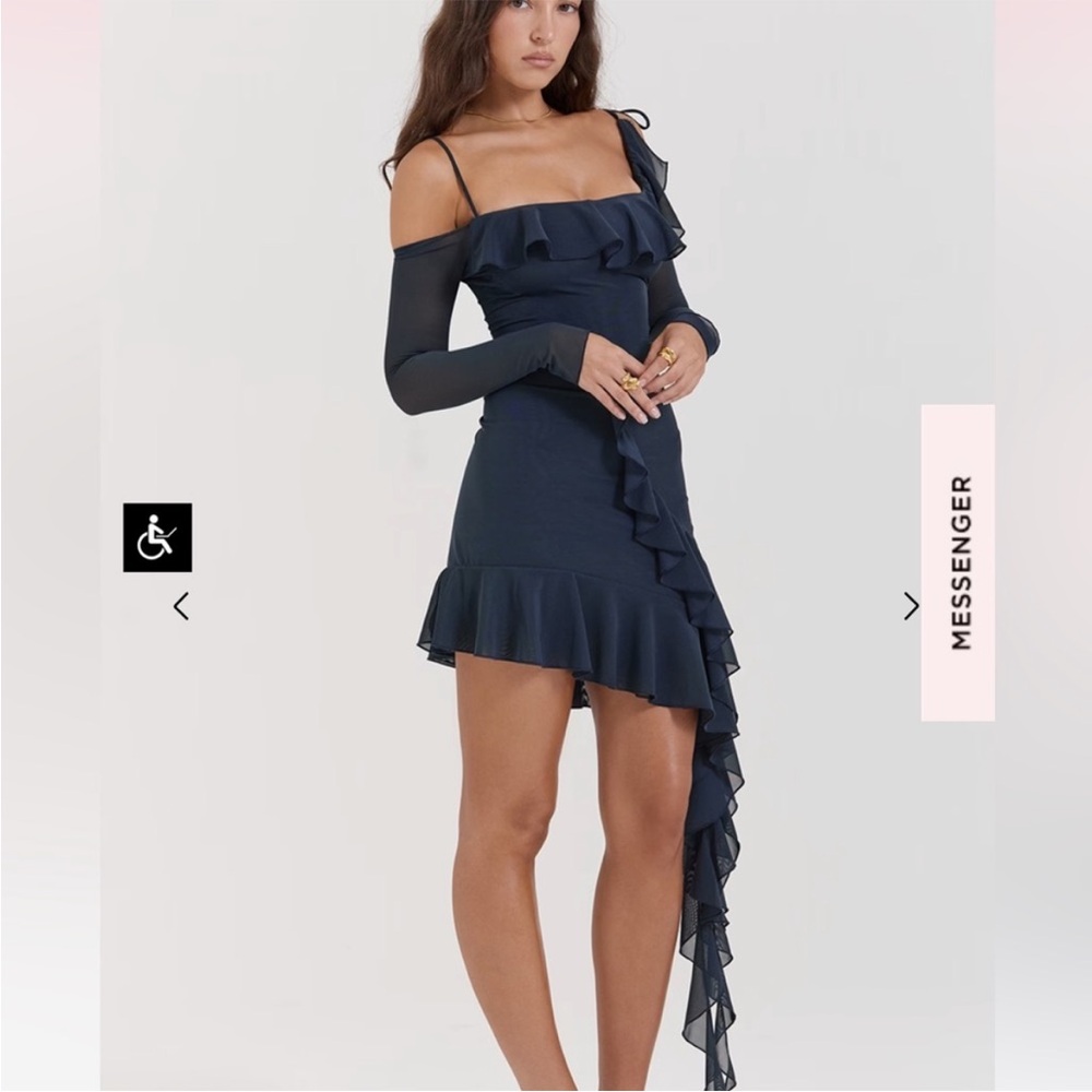Elegant Navy Ruffle Dress - Picture 2 of 3